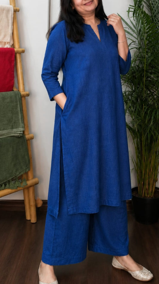 Neela: Pure Linen A-Line Kurta & Pant Set with Pockets
