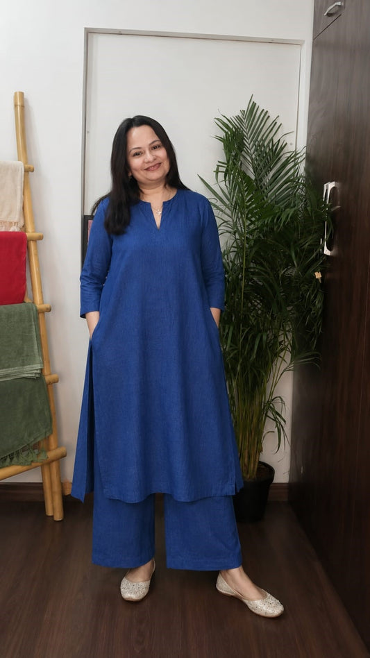 Neela: Pure Linen A-Line Kurta & Pant Set with Pockets