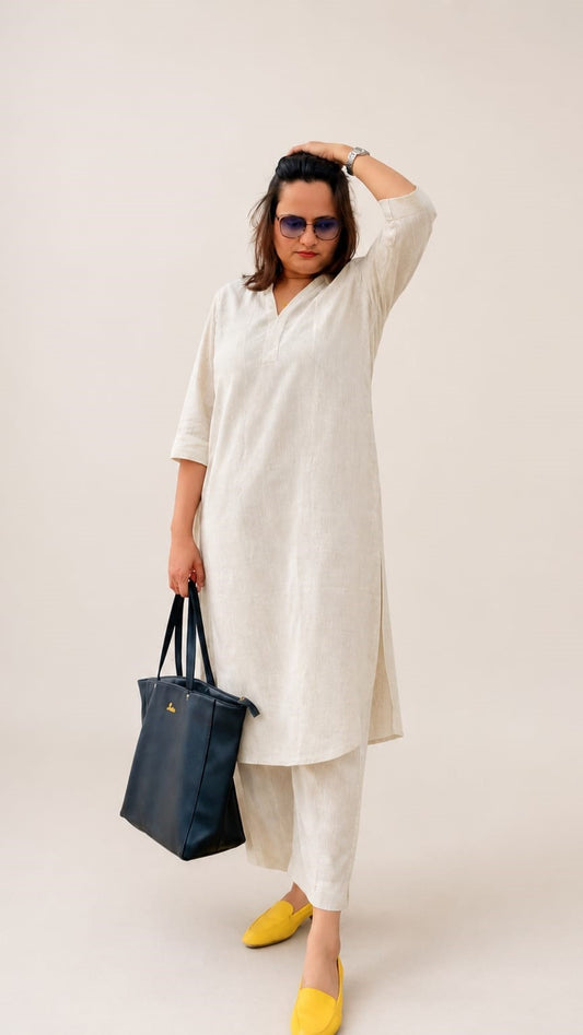 Ojas: White Cotton Slub Co-ord Set