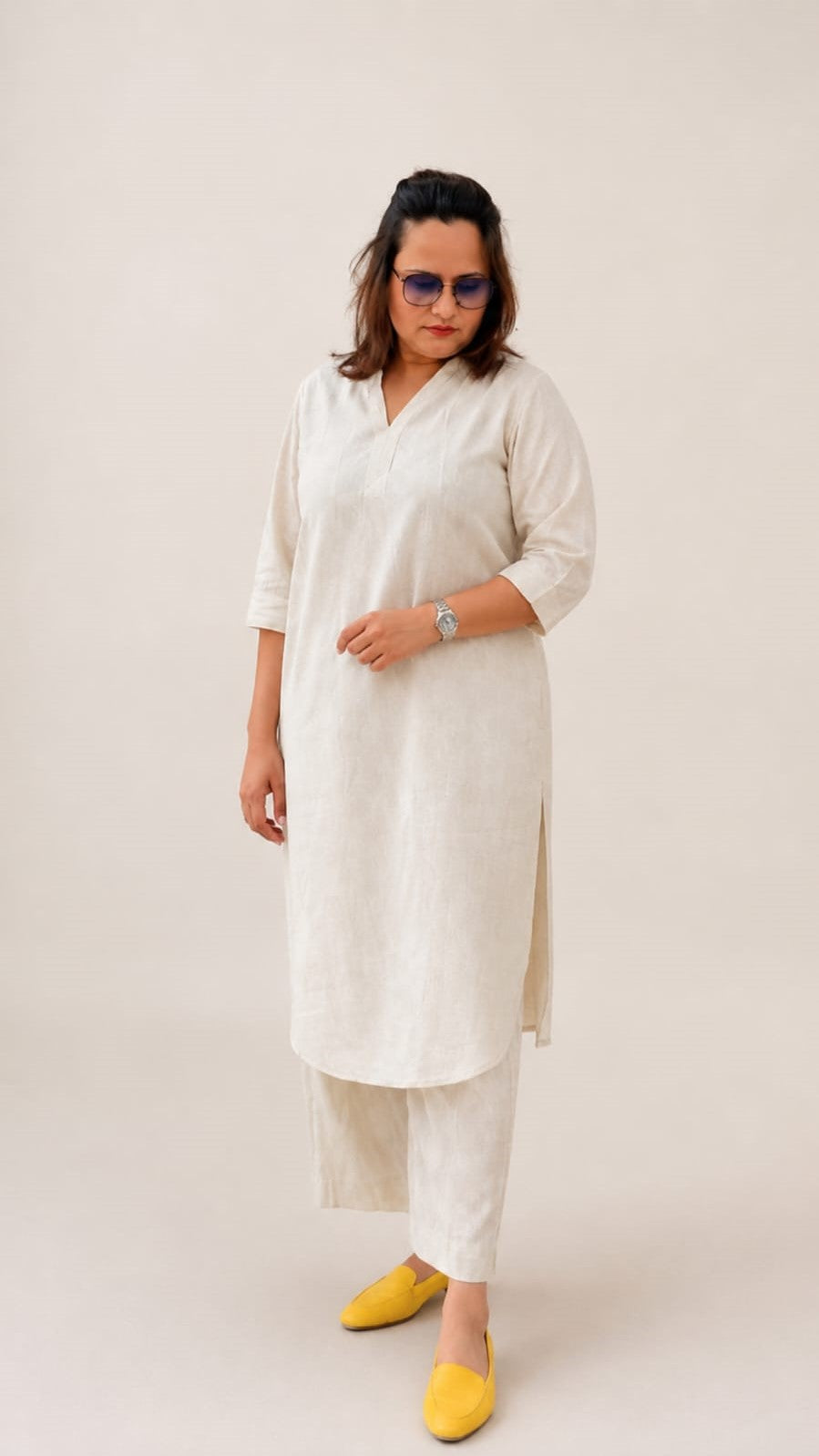 Ojas: White Cotton Slub Co-ord Set