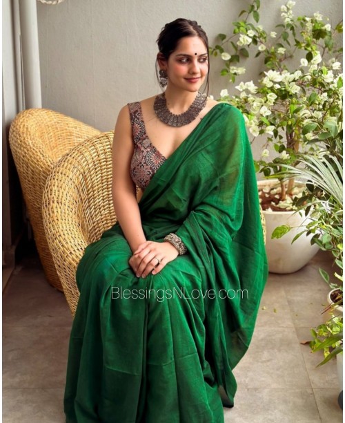 Green Softest Cotton Mul Saree 