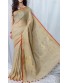 Beige Red Linen Saree