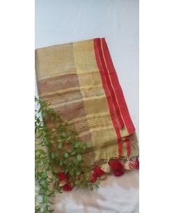 Beige Red Linen Saree