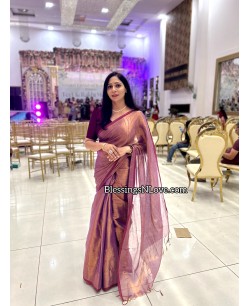 Magenta With Gold Metallic Tissue Mul Saree 